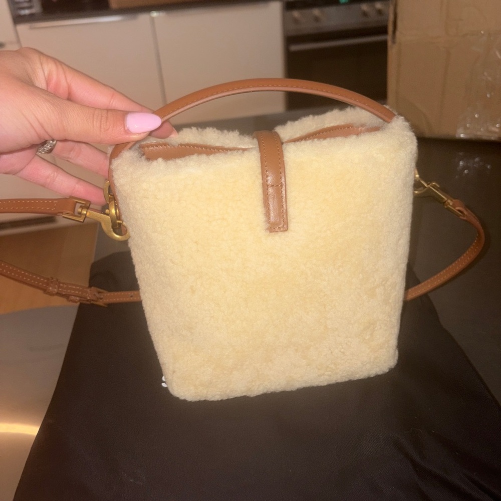 Saint Laurent Shearling Crossbody Bag in Cream and Tan - Picture 4 of 8